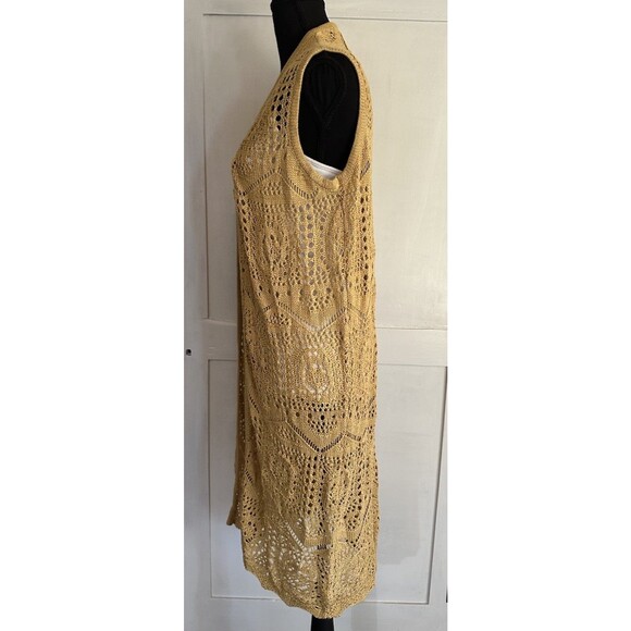 Chelsea & Theodore Women’s Yellow Open Front Crochet Cardigan Duster Vest Sz L - Picture 3 of 6